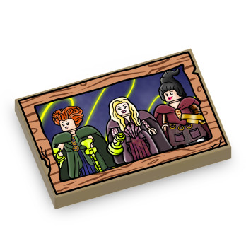 Witches painting printed on Lego® Brick 2x3 - Sand Yellow