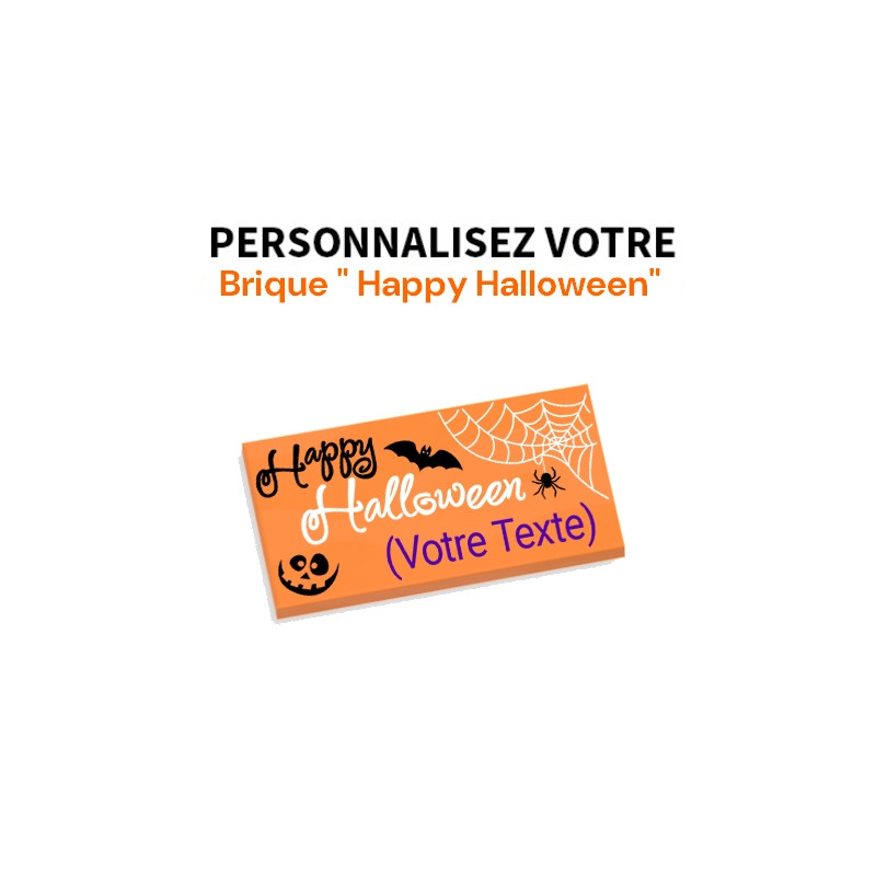 Brique "happy Halloween" à personnaliser imprimée sur Brique Lego® 2X4 - Orange