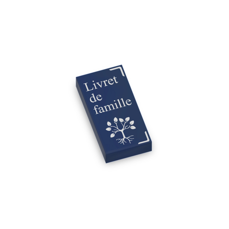 Family booklet printed on Lego® Brick 1X2 - Earth Blue