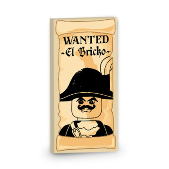 Wanted Pirate Sign printed on Lego® Brick 2x4 - Beige