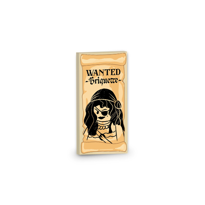 Pancarte "Wanted Briquette" imprimée sur Brique Lego® 2x4 - Beige