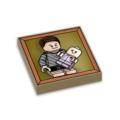 Pugsley and Pubert painting printed on Lego® Brick 2x2 - Sand Yellow