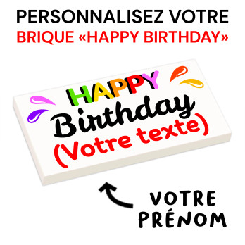 Brique "Happy Birthday" à personnaliser imprimée sur Brique Lego® 2X4 - Blanc