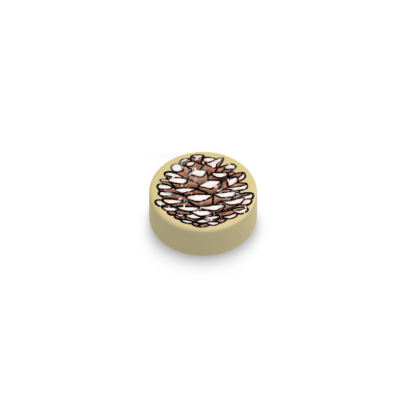 Pomme de pin enneigée imprimé sur Brique 1x1 Lego® - Beige