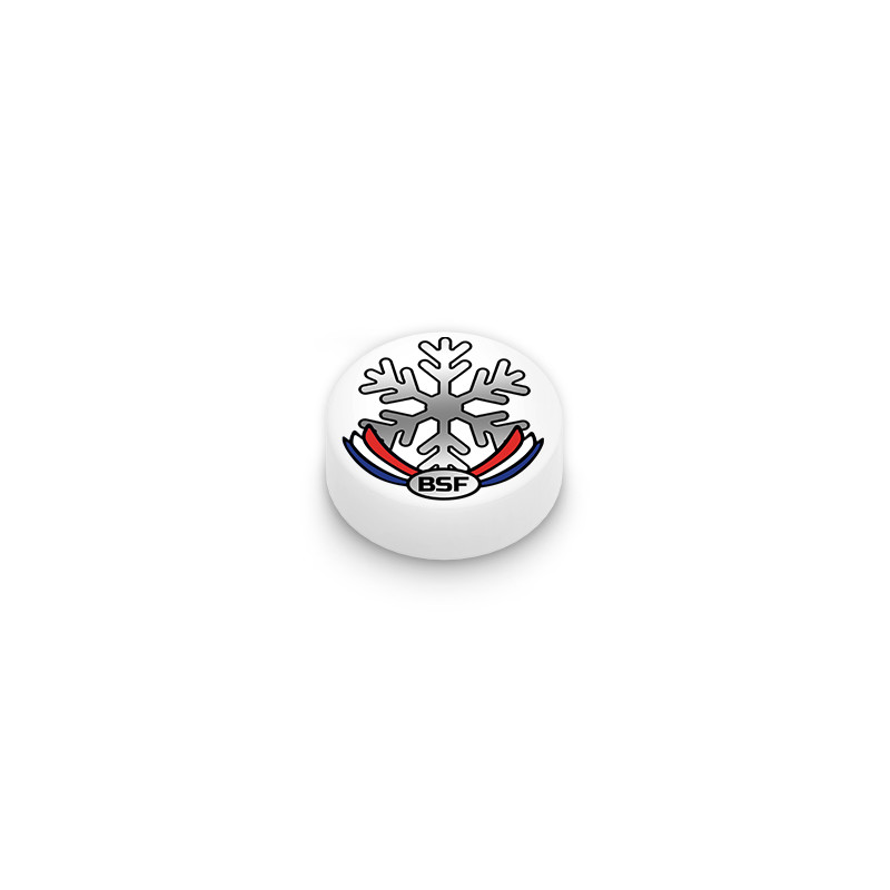 Badge Flocon imprimée sur Brique Lego® 1x1 - Blanc