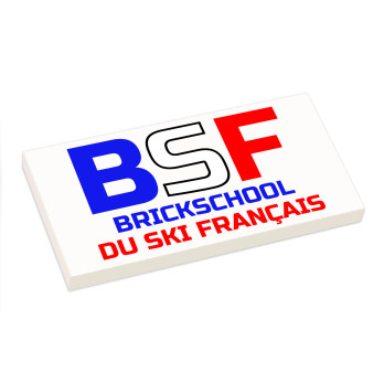 Enseigne "Brickschool du Ski Français" imprimée sur brique Lego® 2x4 - Blanc
