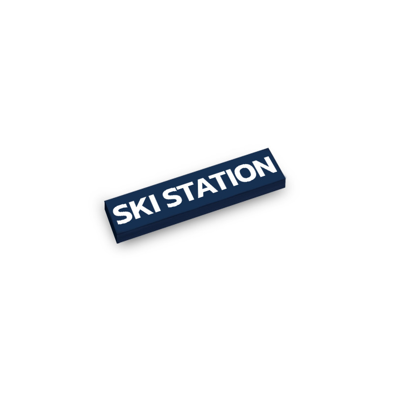 'Ski station' sign printed on 1x4 Lego® brick - Earth Blue
