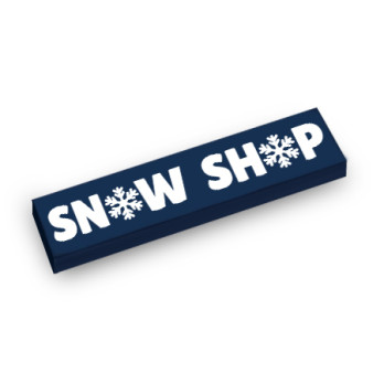 'Snow Shop' sign printed on 1x4 Lego® brick - Earth Blue