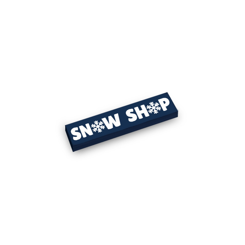 'Snow Shop' sign printed on 1x4 Lego® brick - Earth Blue
