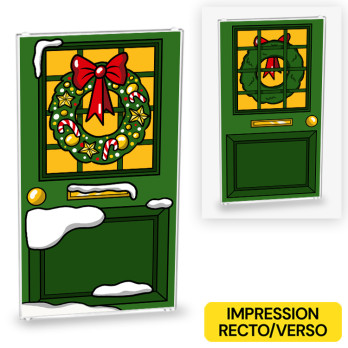 Green Christmas door printed on both sides on Lego® 1x4x6 glass