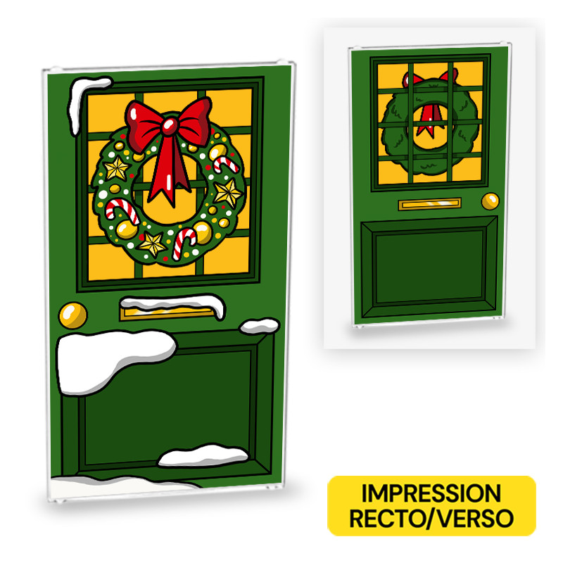 Green Christmas door printed on both sides on Lego® 1x4x6 glass