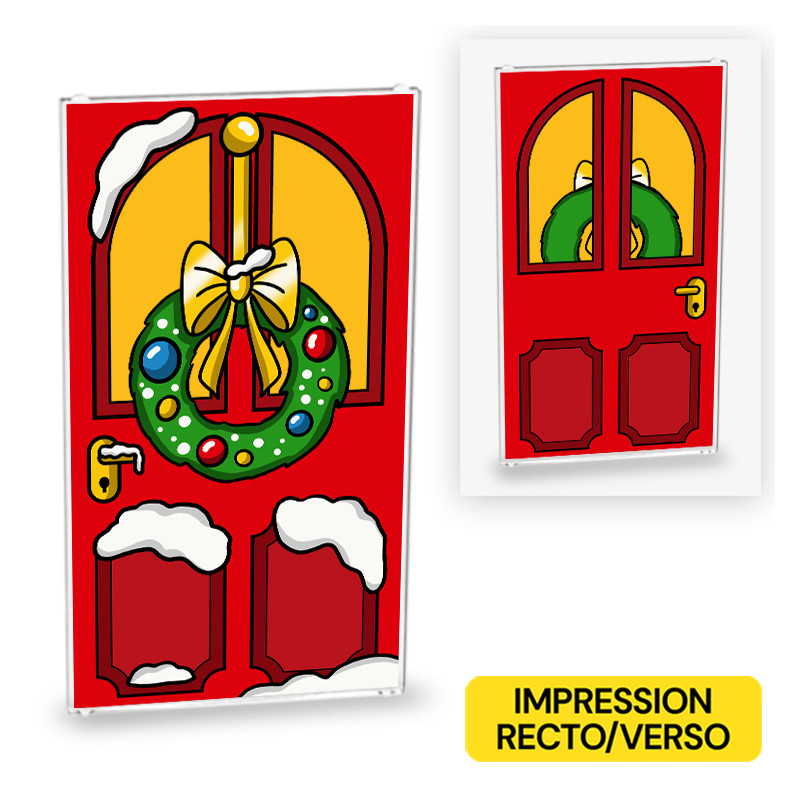 Porte de Noël rouge imprimée recto/verso sur Vitre Lego® 1x4x6
