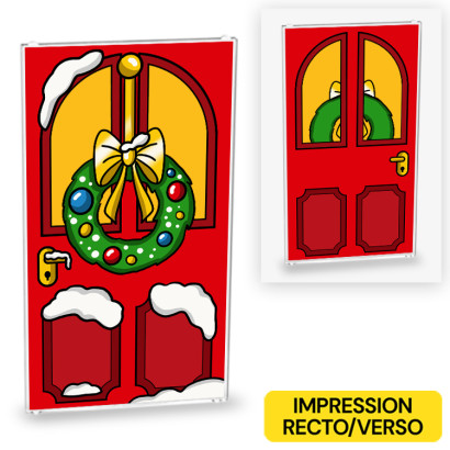 Red Christmas door printed on both sides on Lego® 1x4x6 glass