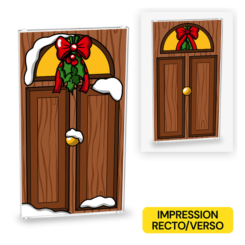 Porte de Noël en bois imprimée recto/verso sur Vitre Lego® 1x4x6