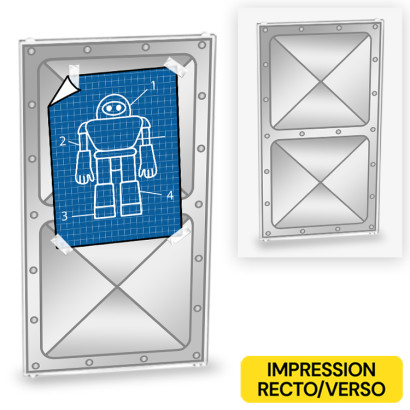 Metal partition with poster printed on both sides on Lego® 1x4x6 glass - Transparent