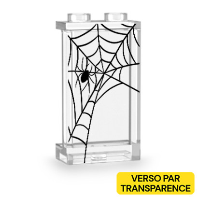 Window with spider web printed on Lego® partition 1x2x3 - Clear