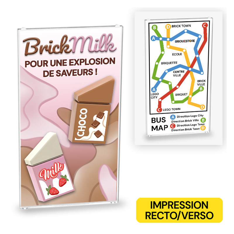 Pub Abris-bus Brick Milk et Map imprimé recto/verso sur vitre Lego® 1x4x6