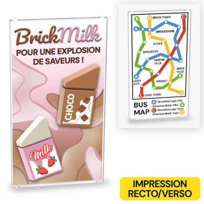 Pub Abris-bus Brick Milk et Map imprimé recto/verso sur vitre Lego® 1x4x6