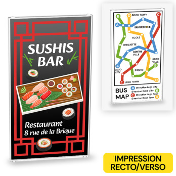 Pub Abris-bus Sushis bar et Map imprimé recto/verso sur vitre Lego® 1x4x6