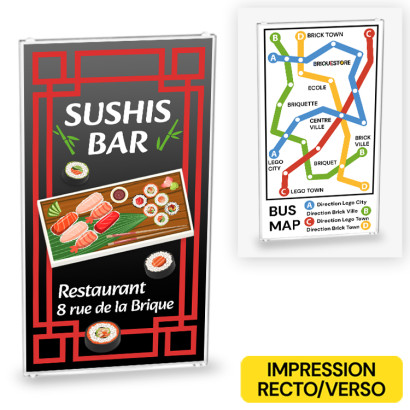 Pub Bus shelters Sushis bar and Map printed front/back on Lego® 1x4x6 glass
