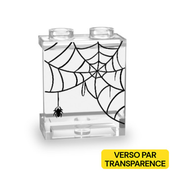 Fenêtre avec toile d'araignée imprimée sur cloison Lego® 1x2x2 - Transparent