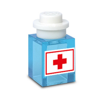 Medicine printed on Lego® Brick 1X1 - Transparent Blue