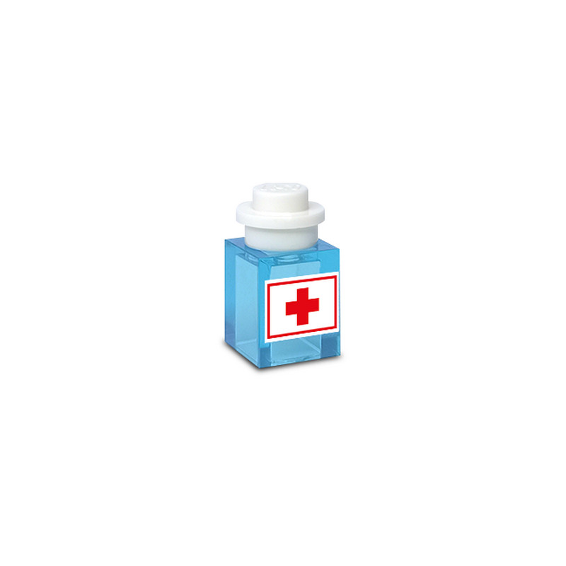 Medicine printed on Lego® Brick 1X1 - Transparent Blue