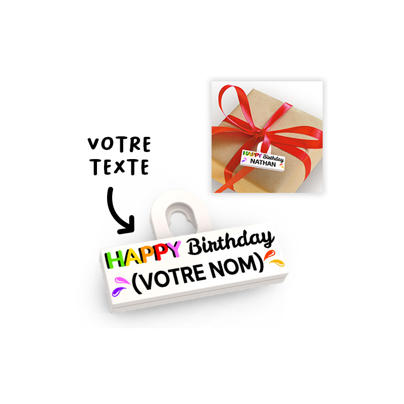 'Happy Birthday' gift tag attachment to personalize - printed on Lego® Brick 2X6 - White