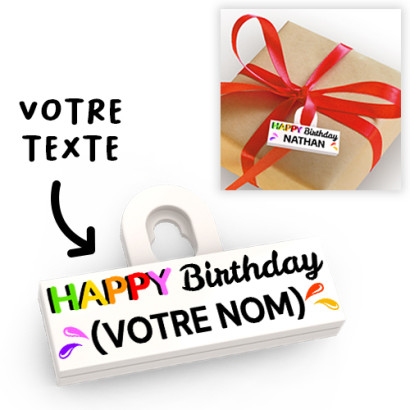 Attache étiquette cadeau "Happy Birthday" à personnaliser - imprimée sur Brique Lego® 2X6 - Blanc