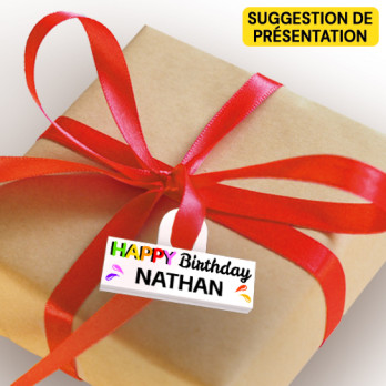 'Happy Birthday' gift tag attachment to personalize - printed on Lego® Brick 2X6 - White