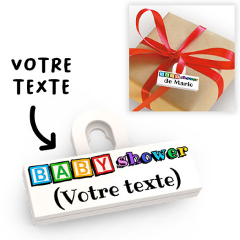 'Baby Shower' gift tag attachment to personalize - printed on Lego® Brick 2X6 - White