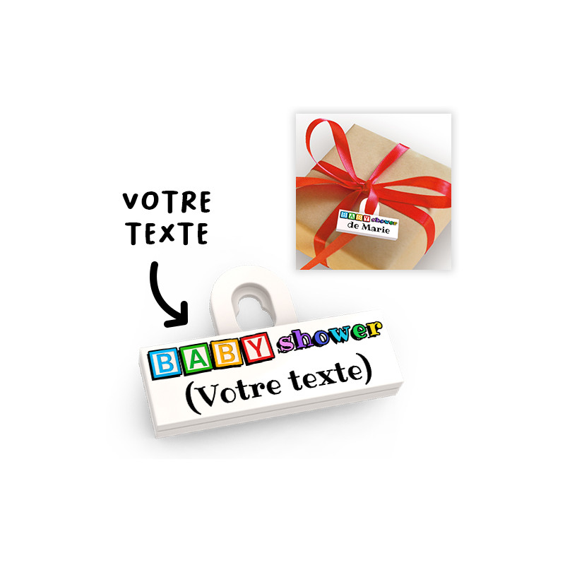 Attache étiquette cadeau "Baby shower" à personnaliser - imprimée sur Brique Lego® 2X6 - Blanc