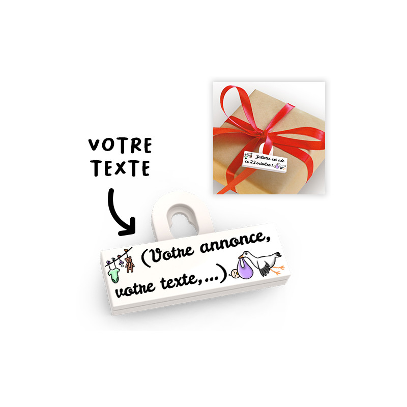 Baby Shower gift tag attachment to personalize - printed on Lego® Brick 2X6 - White