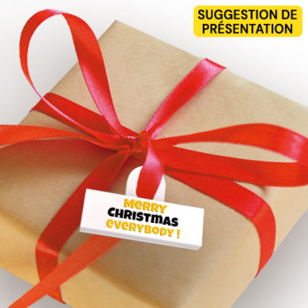 Attache étiquette cadeau "Merry Christmas" à personnaliser - imprimée sur Brique Lego® 2X6 - Blanc