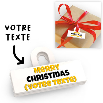 'Merry Christmas' gift tag attachment to personalize - printed on Lego® Brick 2X6 - White