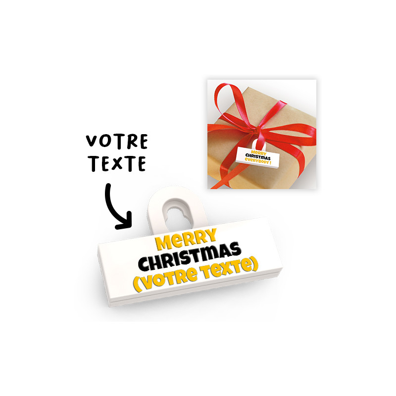 'Merry Christmas' gift tag attachment to personalize - printed on Lego® Brick 2X6 - White