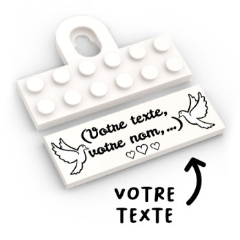 Attache étiquette cadeau Mariage à personnaliser - imprimée sur Brique Lego® 2X6 - Blanc
