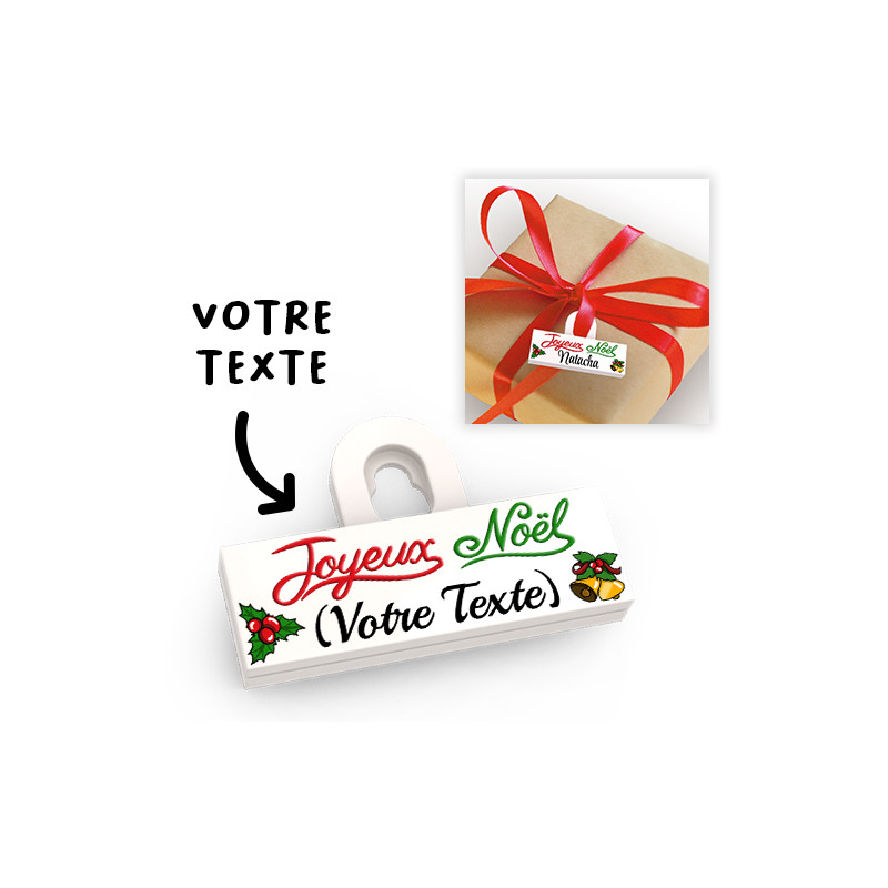 'Joyeux Noël' gift tag attachment to personalize - printed on Lego® Brick 2X6 - White
