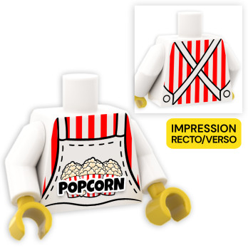 Torse marchand de Popcorn imprimé sur Torse Lego® - Blanc