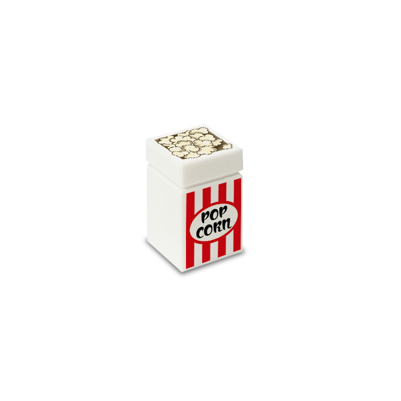 Popcorn box printed on Lego® brick 1X1 - White