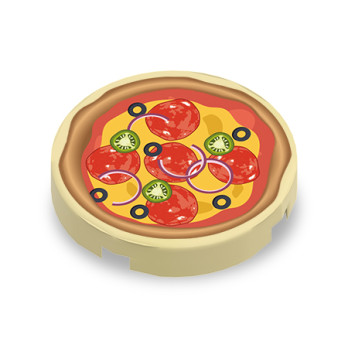 Pizza au chorizo imprimée sur Brique Plate lisse Lego® 2x2