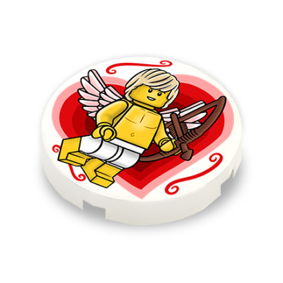 Cupid printed on Lego® 2x2 smooth round brick - White