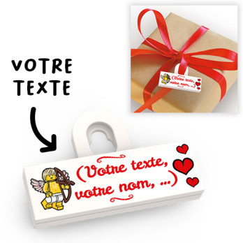 Attache étiquette cadeau Cupidon à personnaliser - imprimée sur Brique Lego® 2X6 - Blanc