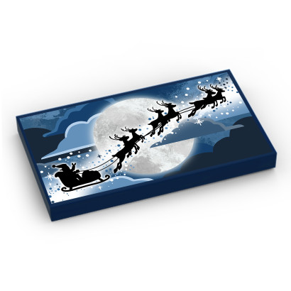 Santa's Sleigh Picture printed on 2x4 Lego® Brick - Earth Blue