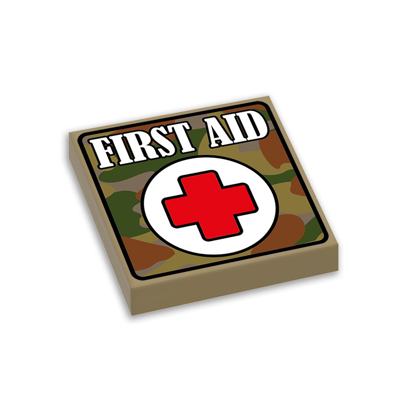Military First Aid Kit printed on Lego® Brick 2X2 - Sand Yellow