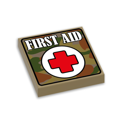 Military First Aid Kit printed on Lego® Brick 2X2 - Sand Yellow
