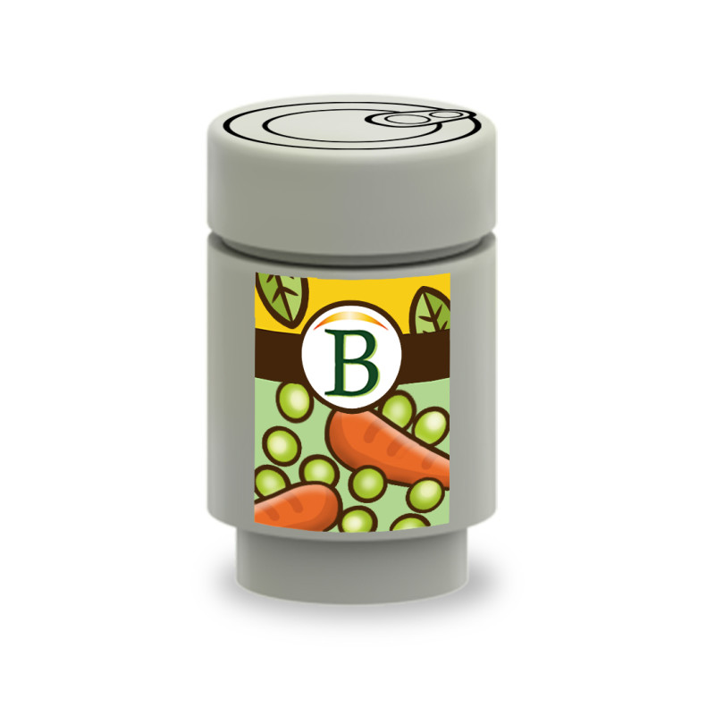 Tin can Green peas Carrot "BonBrick" printed on Lego® Brick 1X1