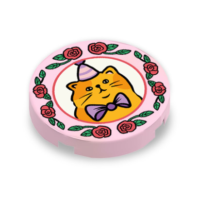Decorative cat plate printed on Lego® Brick 2x2 - Light pink