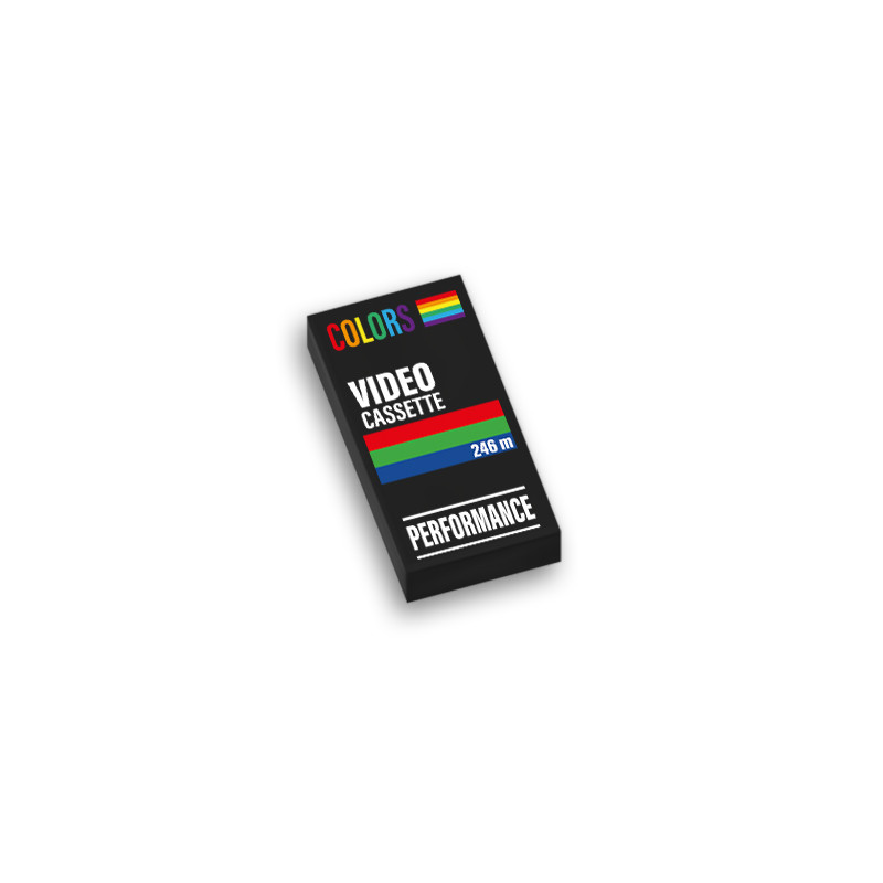 VHS Cassette Box Printed on Lego® Brick 1X2 - Black
