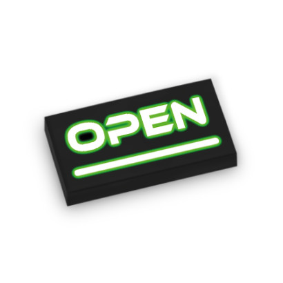 Panneau Neon "Open" imprimé sur Brique 1x2 Lego® - Noir